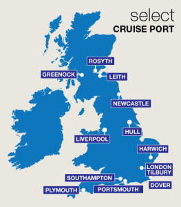 map with the list of cruise ports in UK