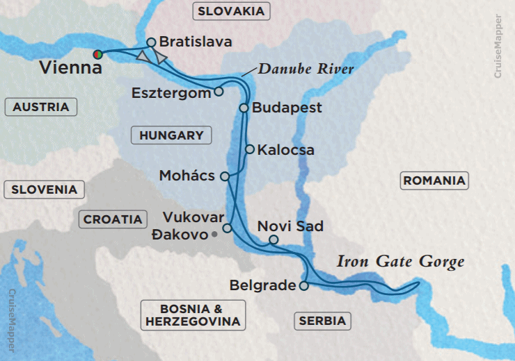 Crystal Mozart cruise ship (Danube itinerary map 1)