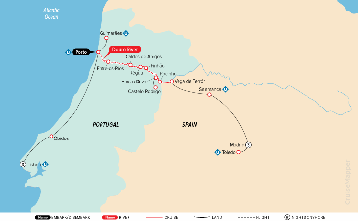 SS Sao Gabriel Uniworld Douro River cruise itinerary map