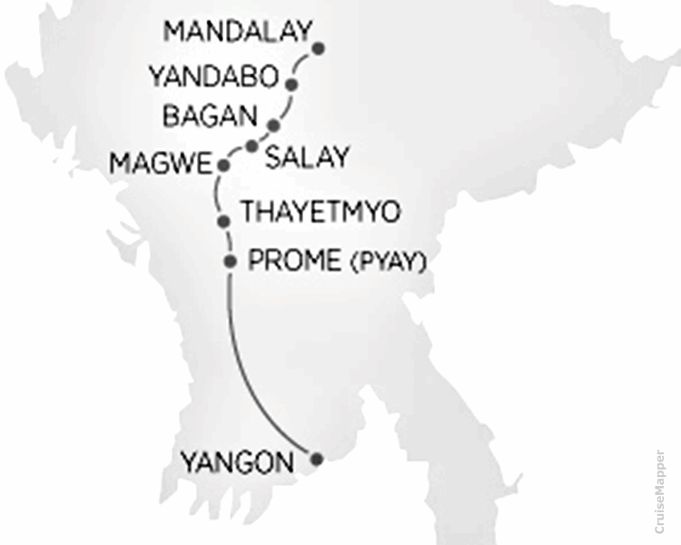 Cruiseco Explorer cruise ship Irrawaddy River itinerary map