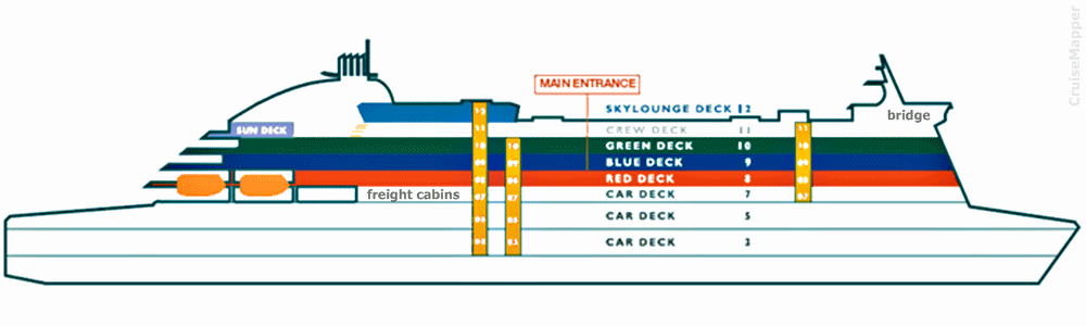 Pride of Rotterdam ferry ship decks plan