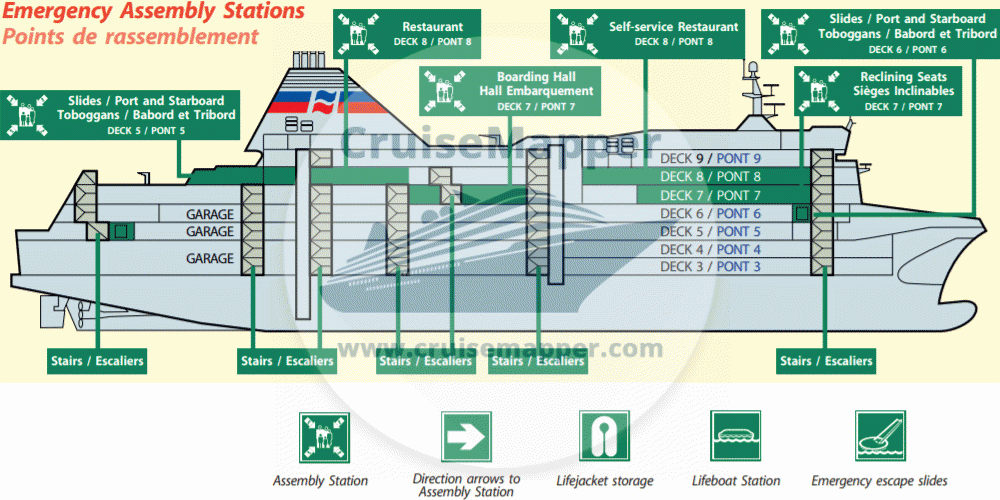 Normandie ferry deck plans 5-6-7-8 (muster stations)