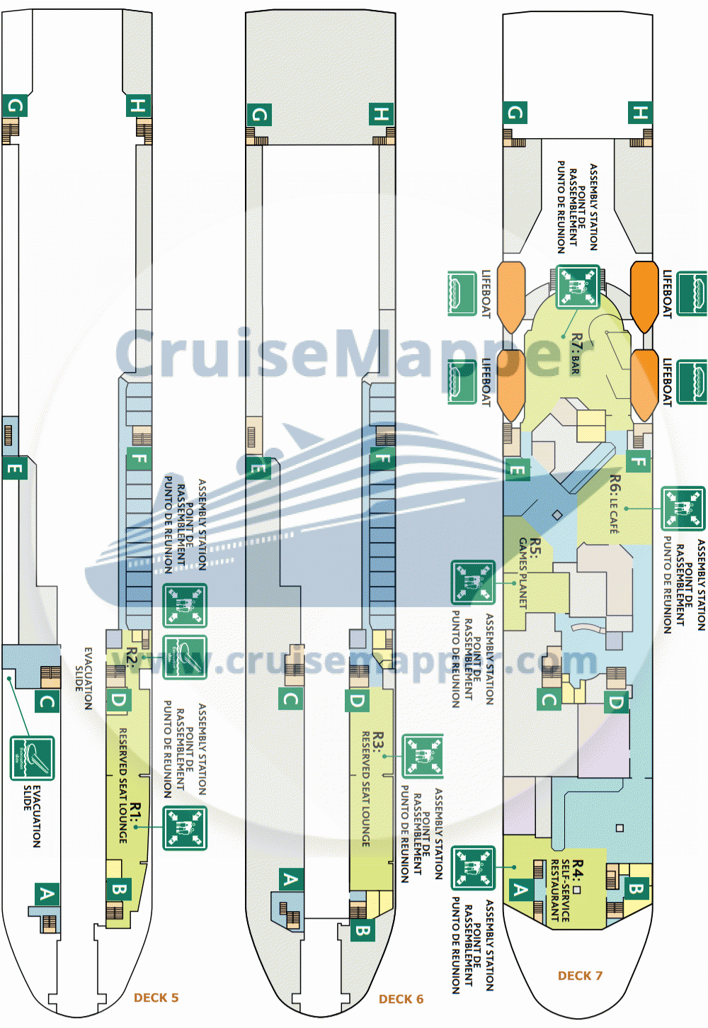 Barfleur ferry deck plans 5-6-7 (muster stations)