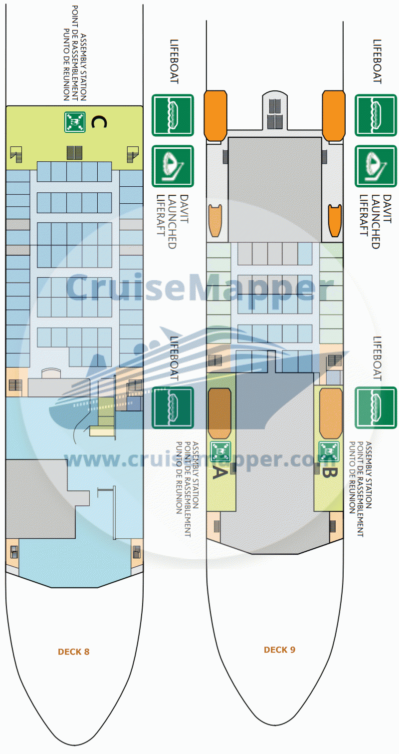 Baie de Seine ferry deck plans 8-9 (muster stations)