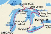 Pearl Mist cruise ship itinerary map USA-Canada (Great Lakes and Georgian Bay)