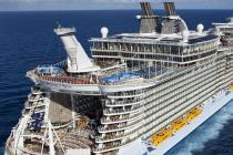 4 of the world's largest cruise ships still anchored off Bournemouth beach, Dorset UK