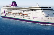Ambassador Cruise Line's ship Ambition leaves drydock at Lloyd Werft Bremerhaven (Germany)
